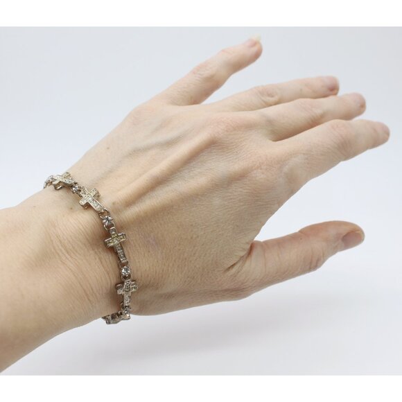 Vintage Avon silver tone cross bracelet with rhinestones - Picture 13 of 14